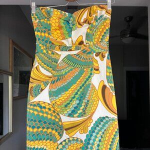 Banana Republic Trina Turk, bold print colorful pattern strapless tea dress